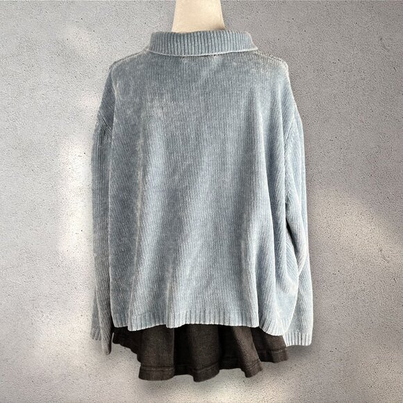 Alfred Dunner Zip-Up Chenille Collared Cardigan Women’s L Light Blue Cable Knit - Picture 2 of 11